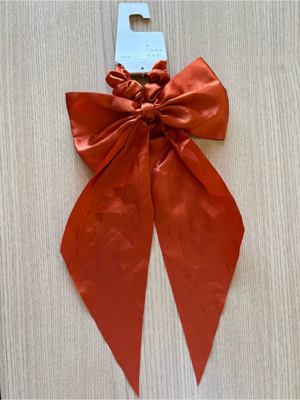 A New Day Satin Bow Hair Twister Scrunchie Rust/Orange Hair Tie